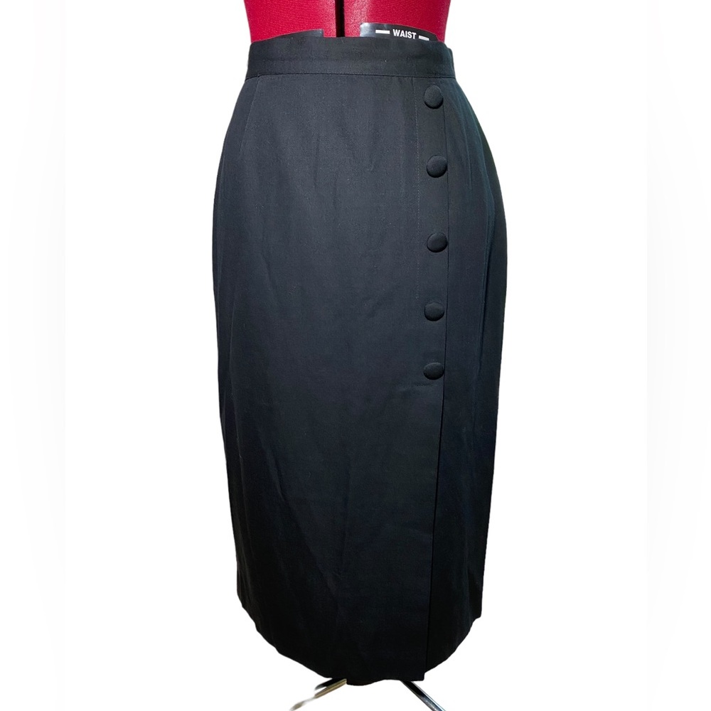 Vintage Worthington Petite Black Side Button Maxi Long Career Skirt Size 8